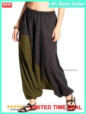 Cotton Harem Pants Wide Leg Yoga Jogger with Pockets Loose Fit